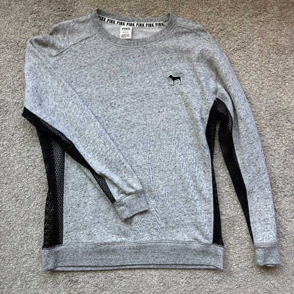 PINK Victoria’s Secret Mesh Fishnet Side Sweatshirt Small Dog Cozy Sweatwr VS A - Picture 1 of 5